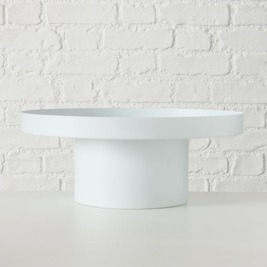 Rundes Tablett mit Fuß „SAMONA“ aus lackiertem Metall in Mattweiß