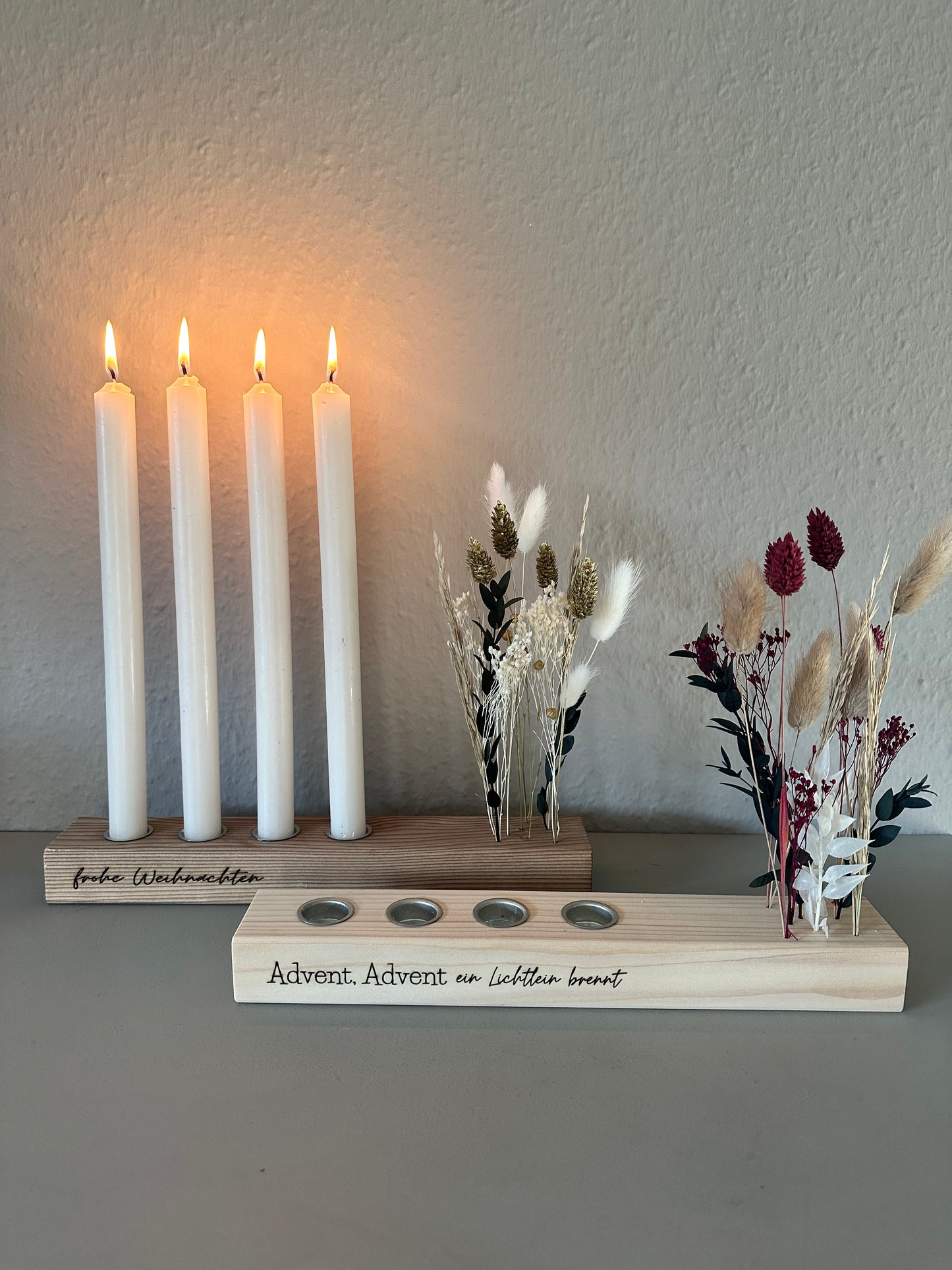Flowergram als Kerzenhalter mit Trockenblumen – handgemachte Adventsleiste von lizasliving
