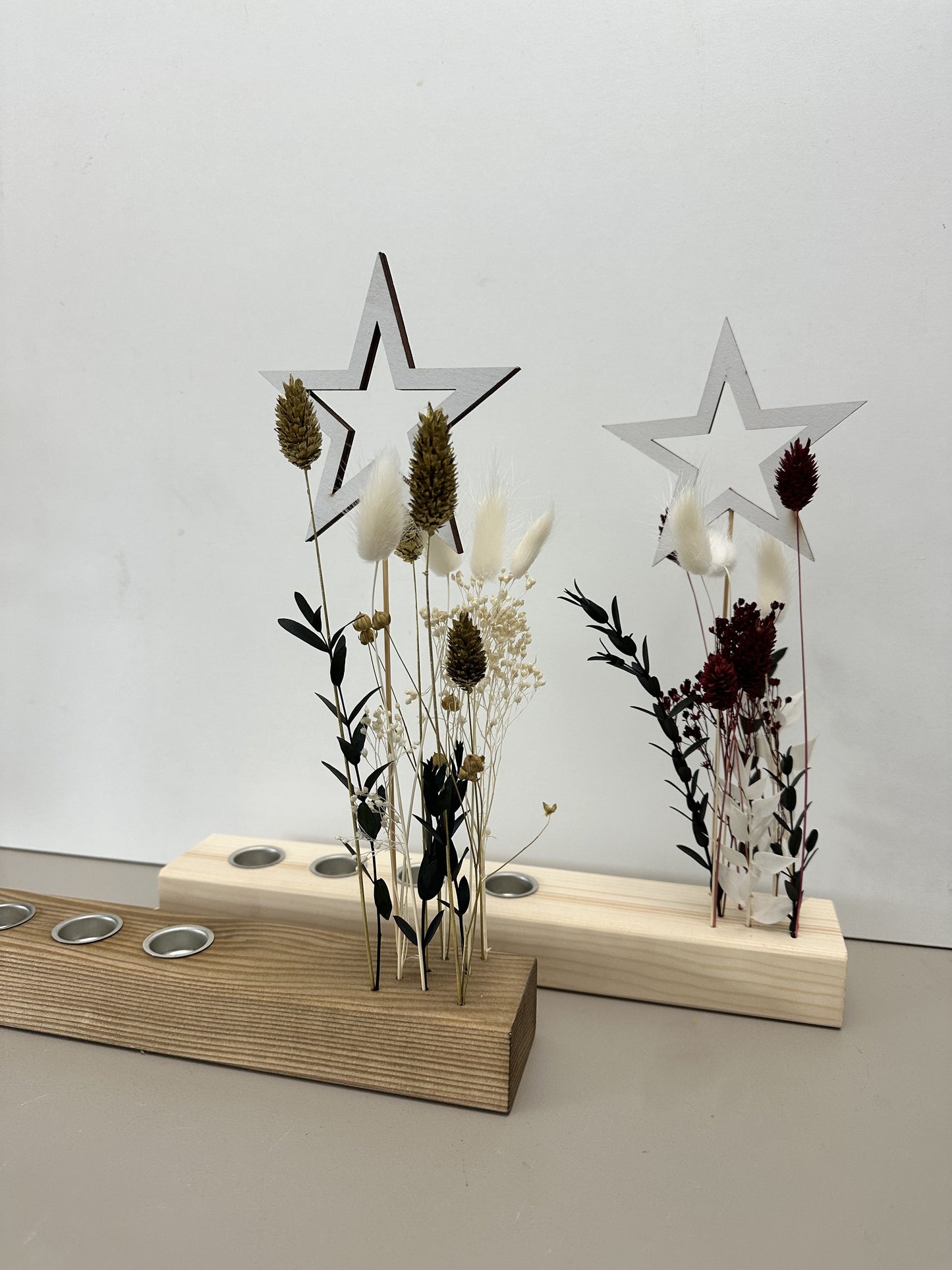 Adventsleiste aus Holz und Trockenblumen Adventskranz Trockenblumendeko Winterdeko Winterkranz
