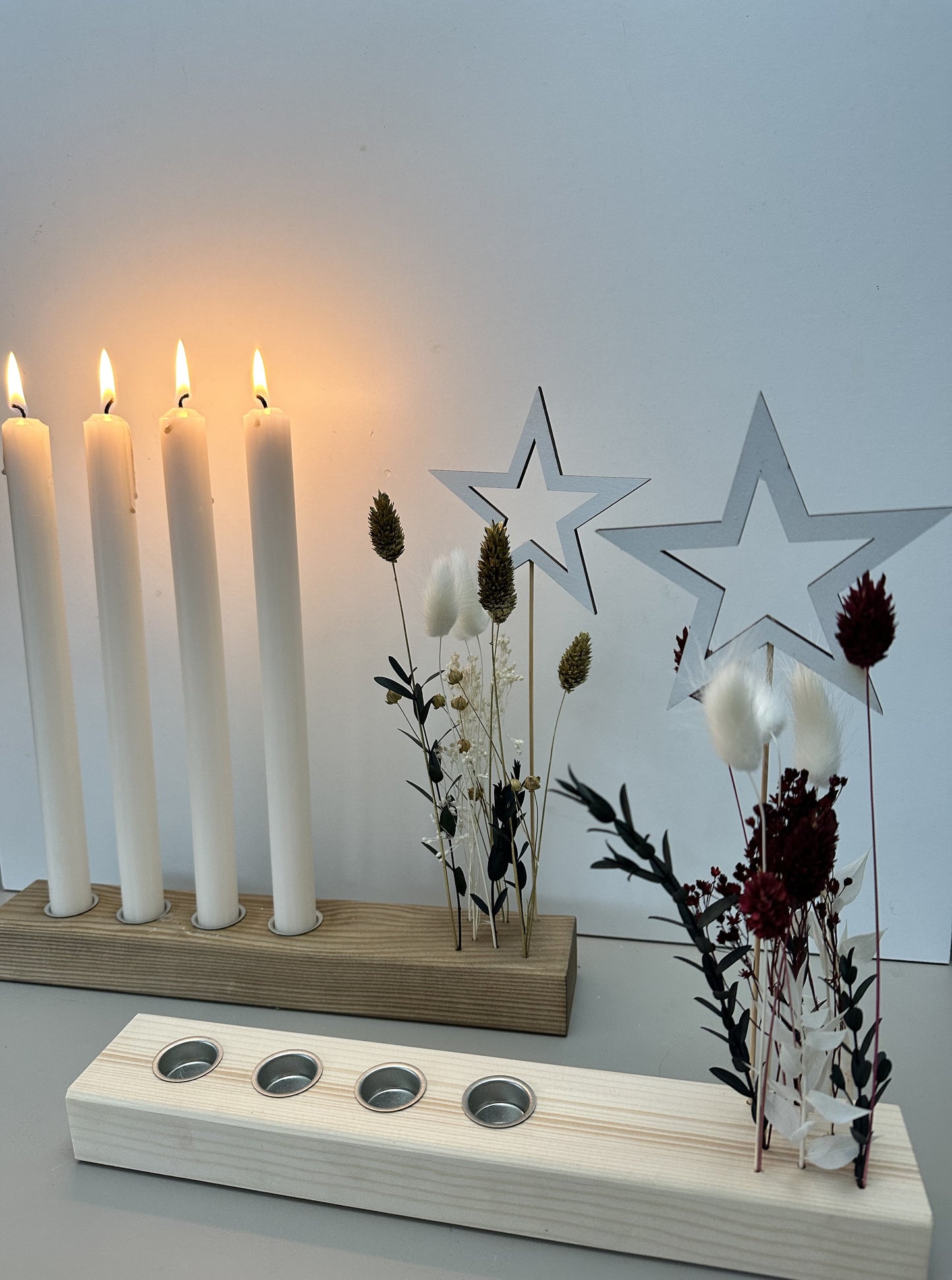 Adventsleiste aus Holz und Trockenblumen Adventskranz Trockenblumendeko Winterdeko Winterkranz