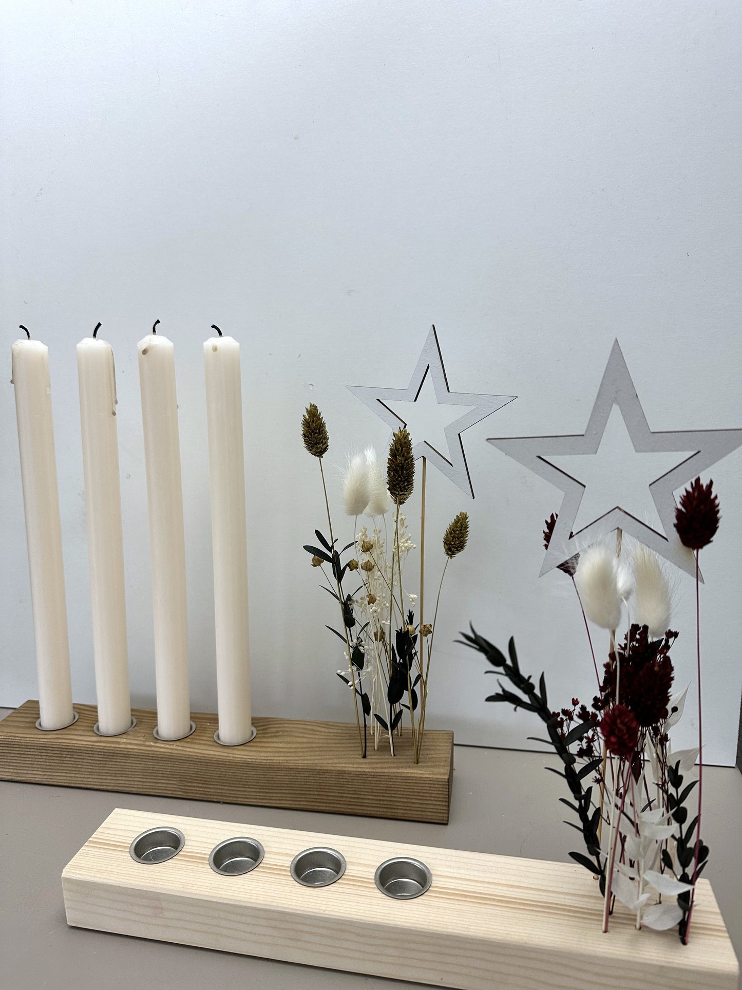 Adventsleiste aus Holz und Trockenblumen Adventskranz Trockenblumendeko Winterdeko Winterkranz