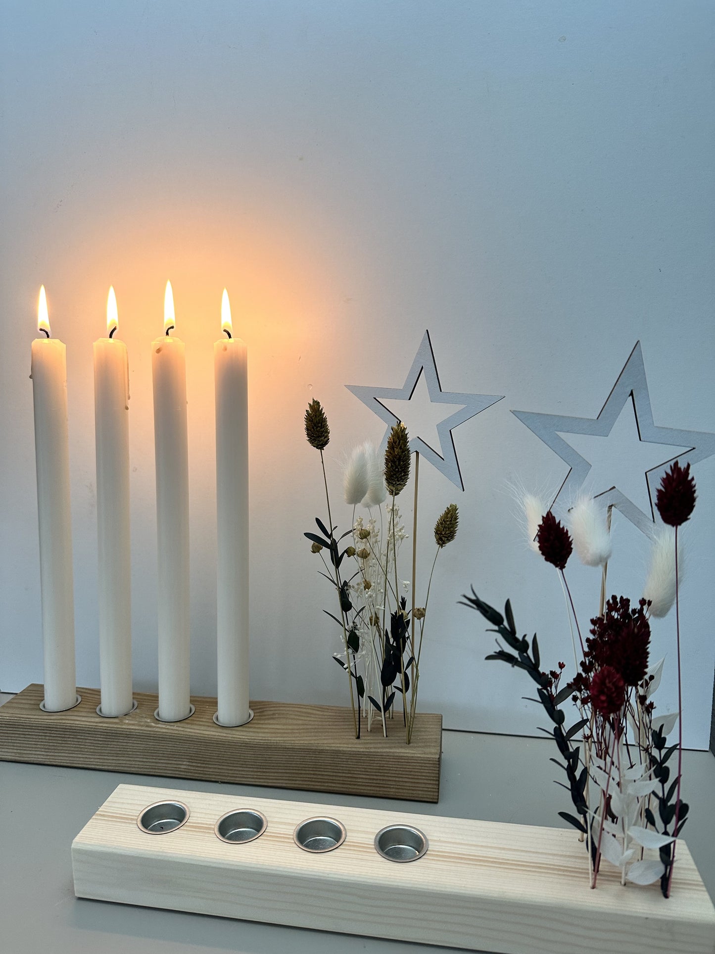 Adventsleiste aus Holz und Trockenblumen Adventskranz Trockenblumendeko Winterdeko Winterkranz