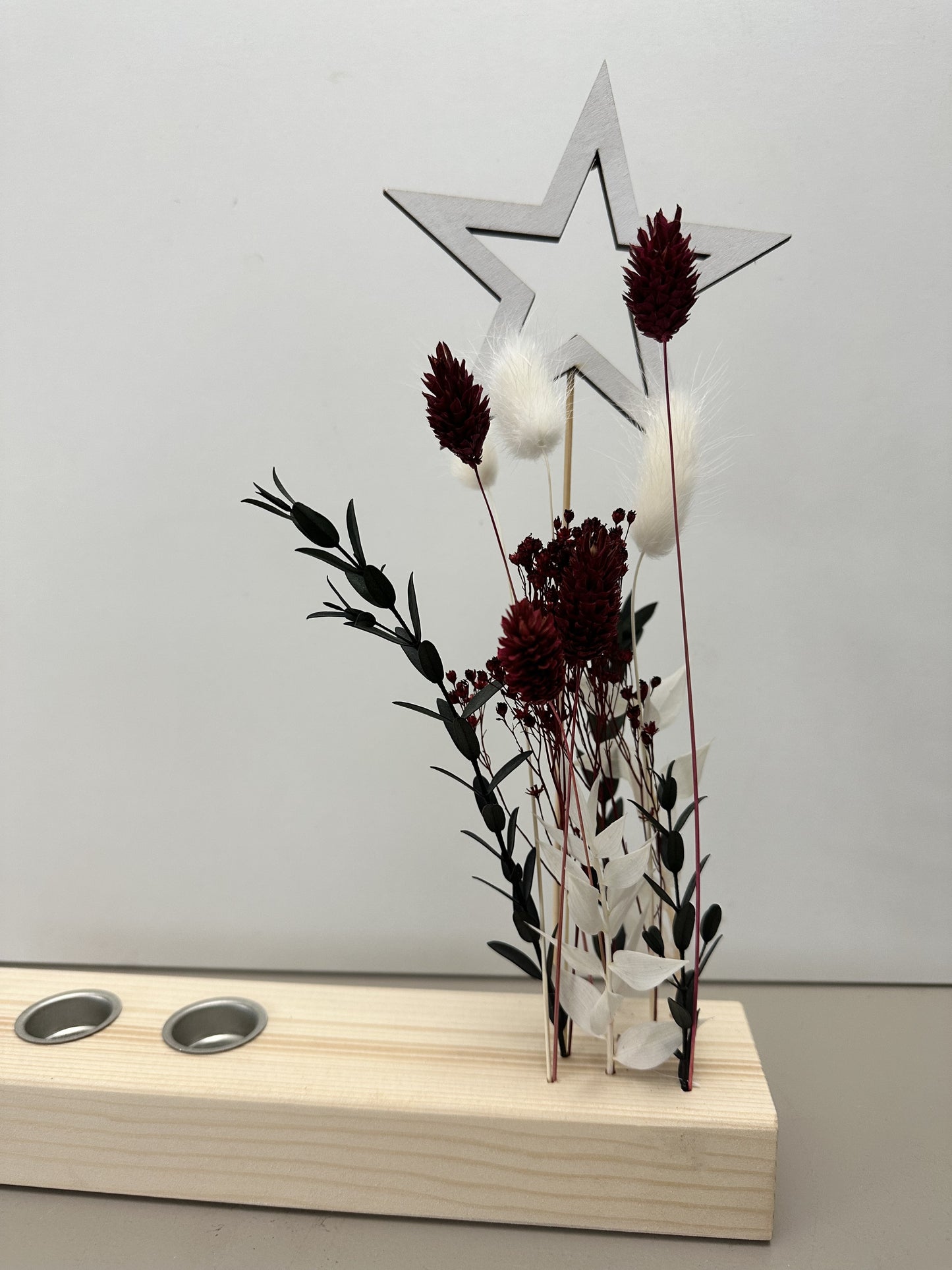 Adventsleiste aus Holz und Trockenblumen Adventskranz Trockenblumendeko Winterdeko Winterkranz