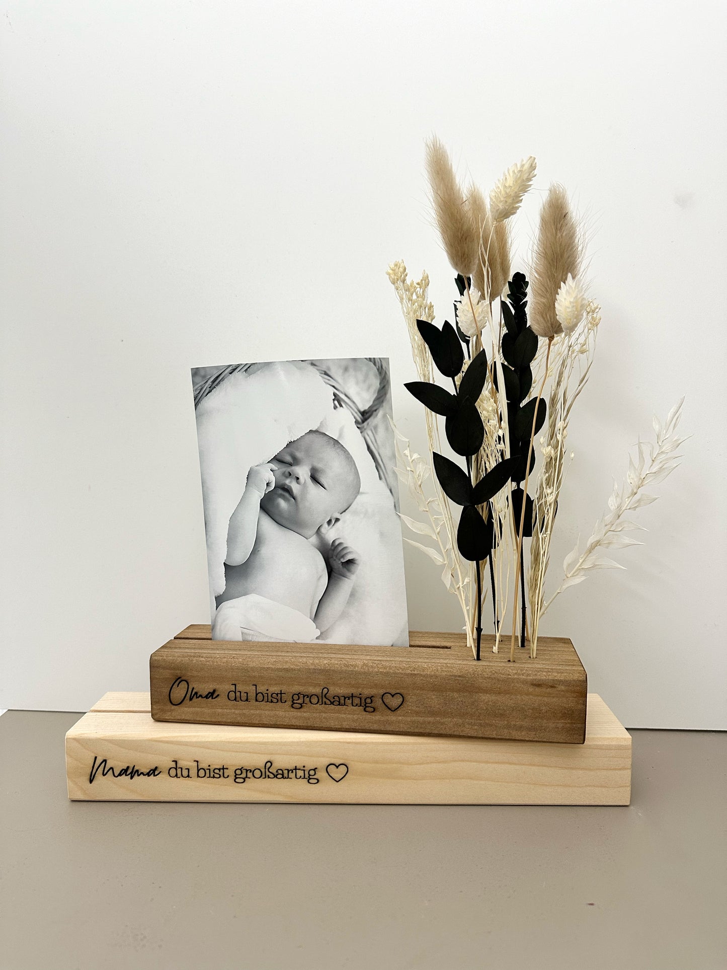 ... du bist großartig | Blumenleiste und Foto-/Kartenhalter mit Trockenblumen