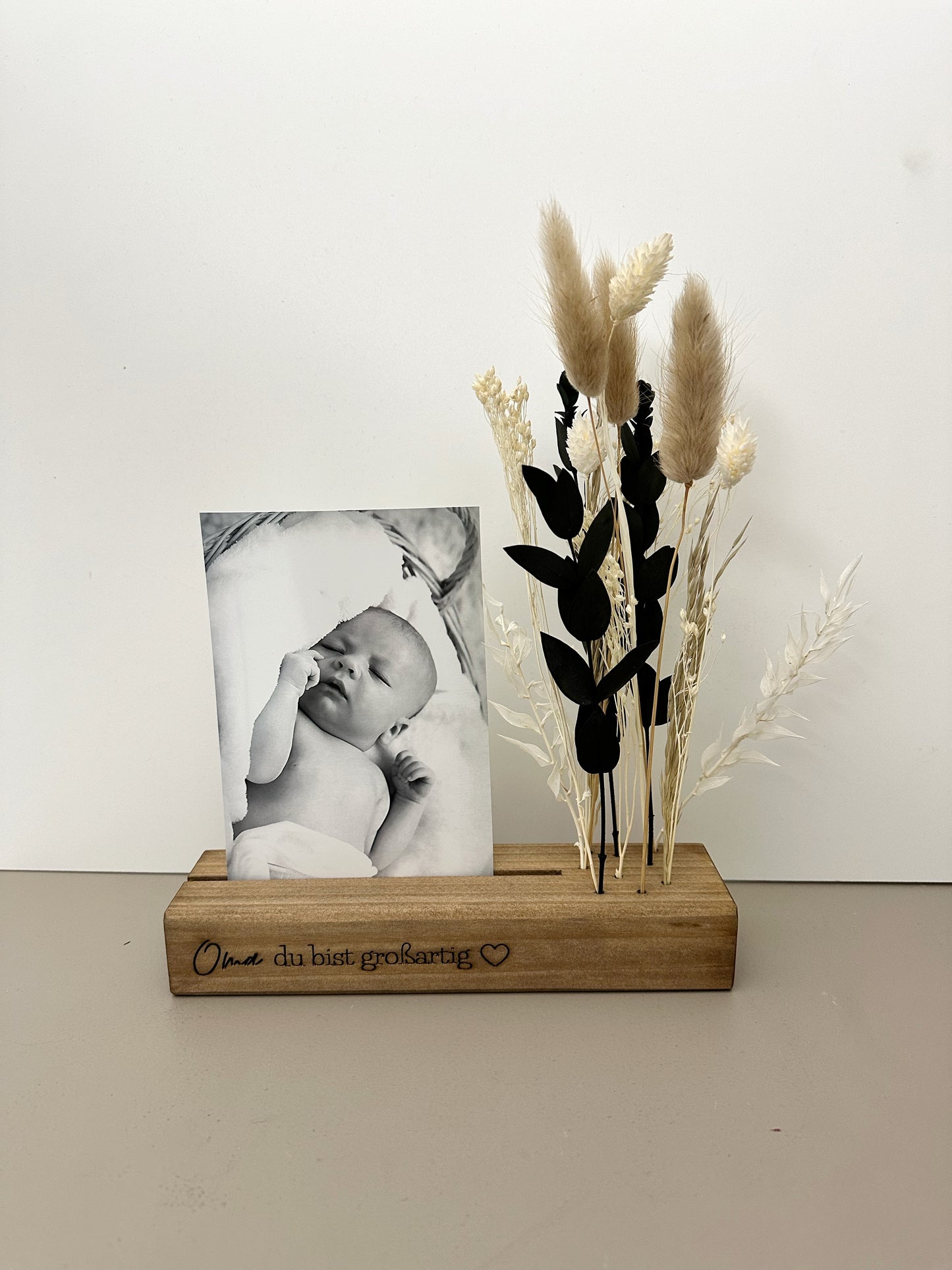 ... du bist großartig | Blumenleiste und Foto-/Kartenhalter mit Trockenblumen