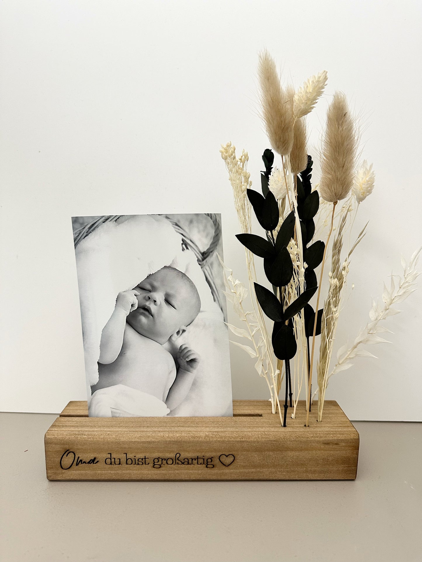 ... du bist großartig | Blumenleiste und Foto-/Kartenhalter mit Trockenblumen