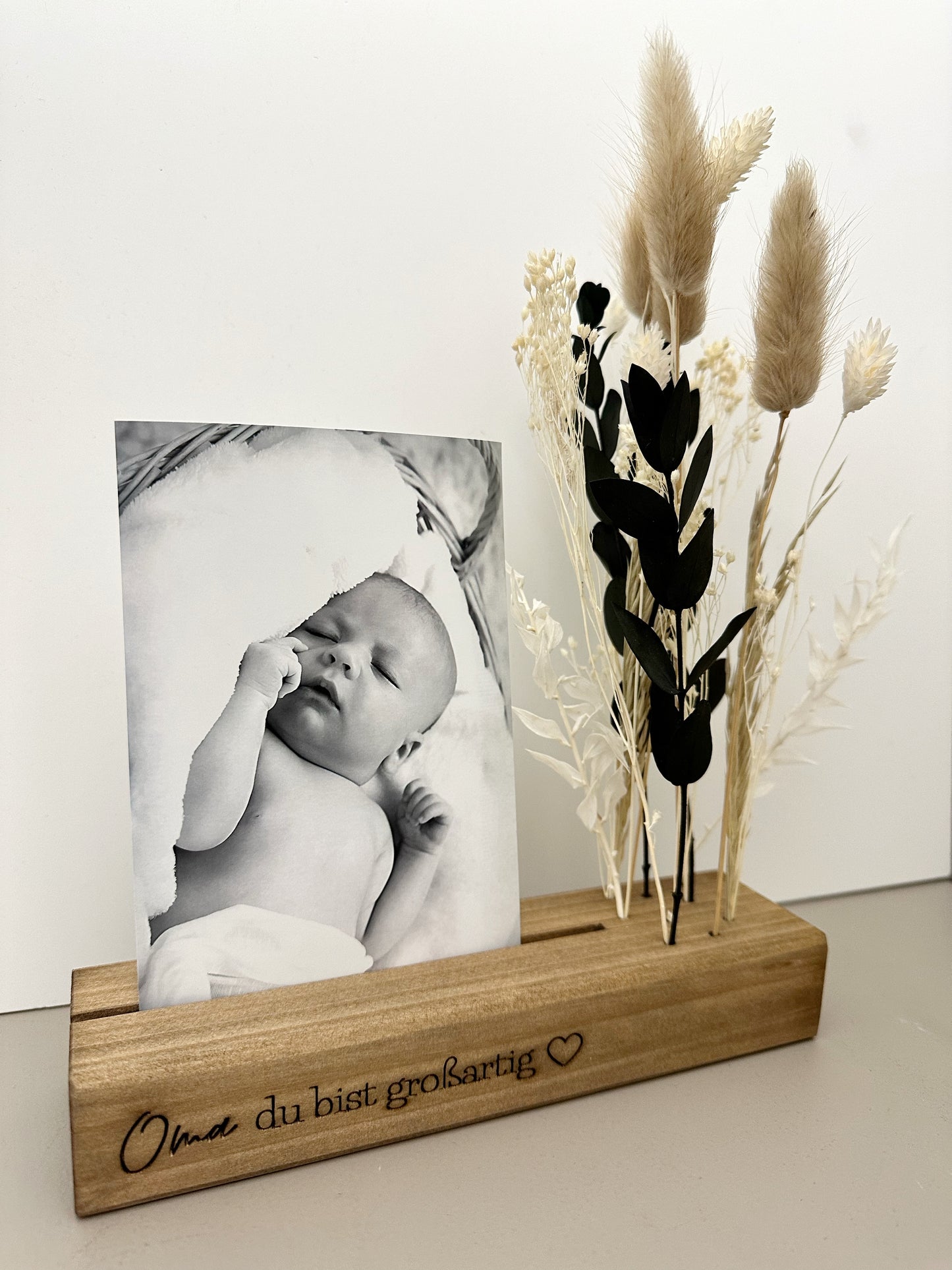 ... du bist großartig | Blumenleiste und Foto-/Kartenhalter mit Trockenblumen