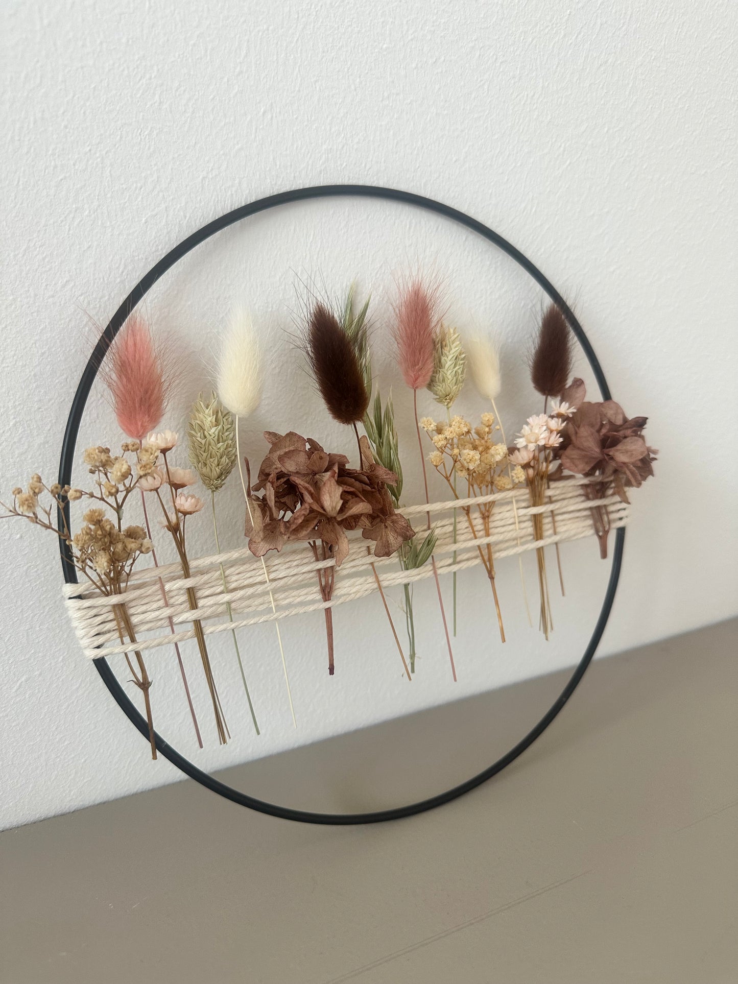 Metallring mit Trockenblumen Herbst | natur braun rosa Trockenblumenkranz