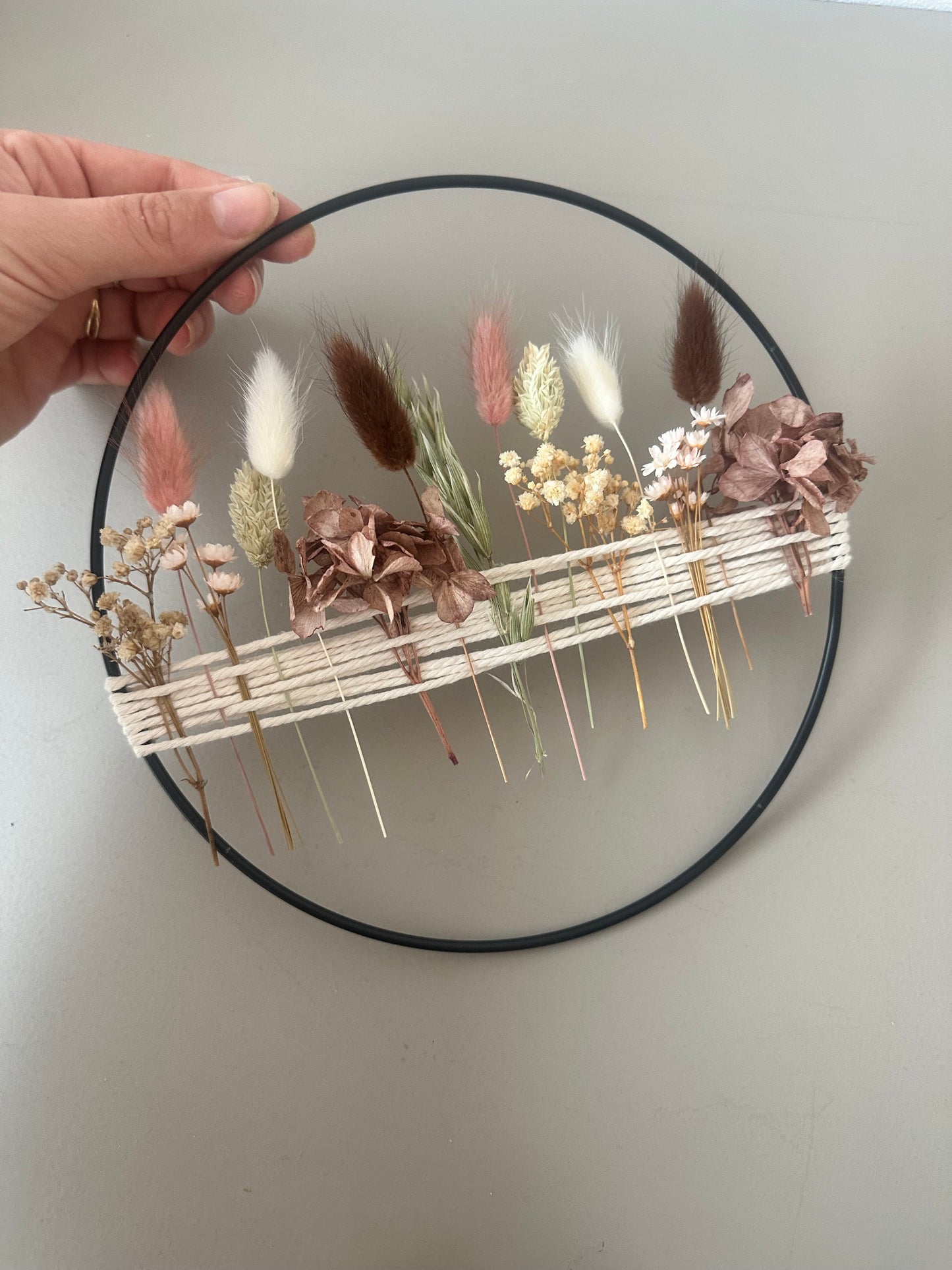 Metallring mit Trockenblumen Herbst | natur braun rosa Trockenblumenkranz