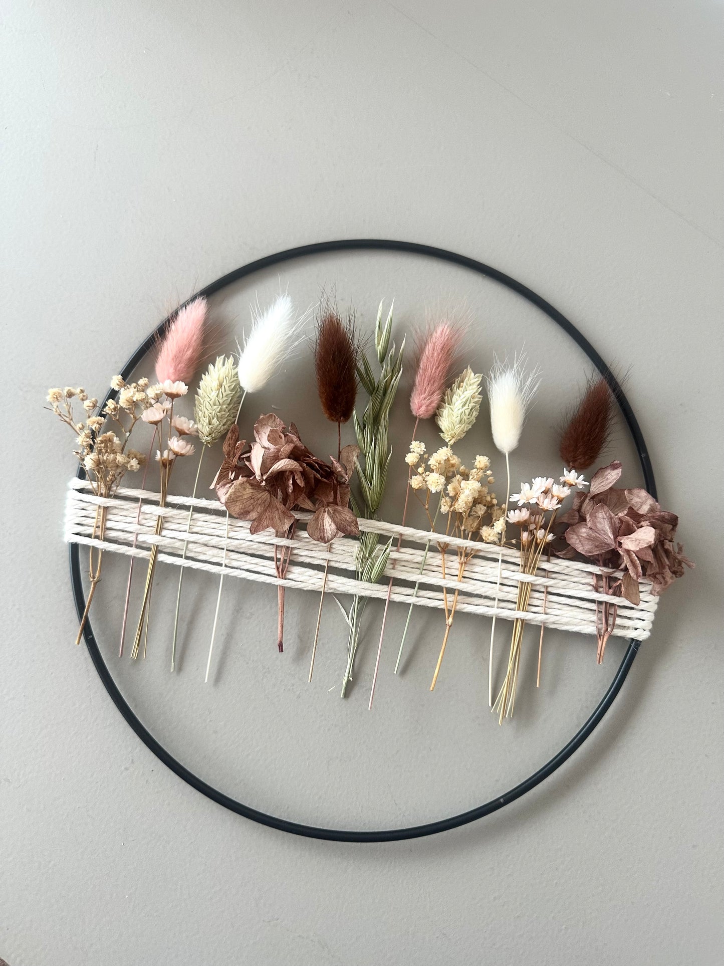 Metallring mit Trockenblumen Herbst | natur braun rosa Trockenblumenkranz