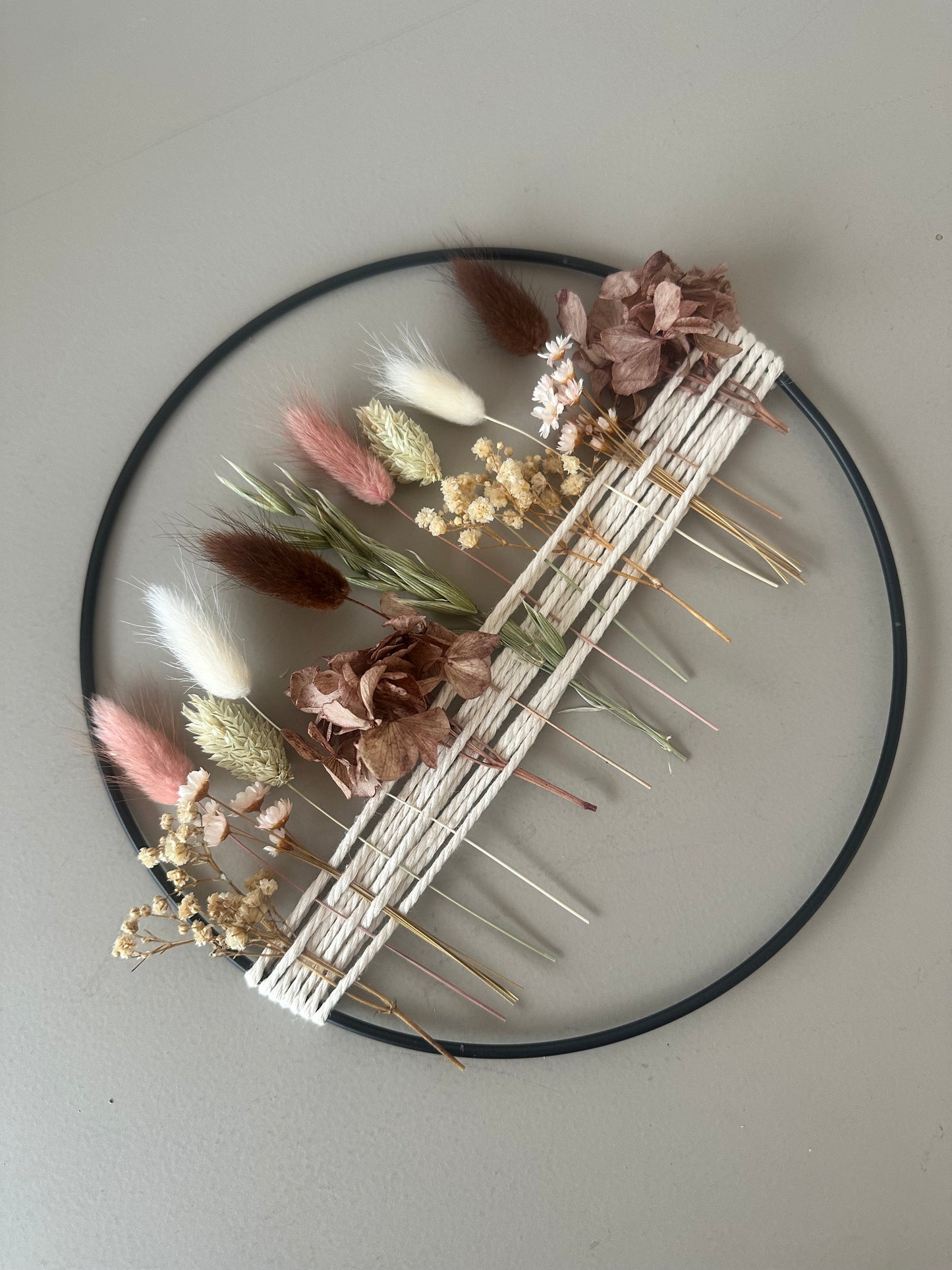 Metallring mit Trockenblumen Herbst | natur braun rosa Trockenblumenkranz