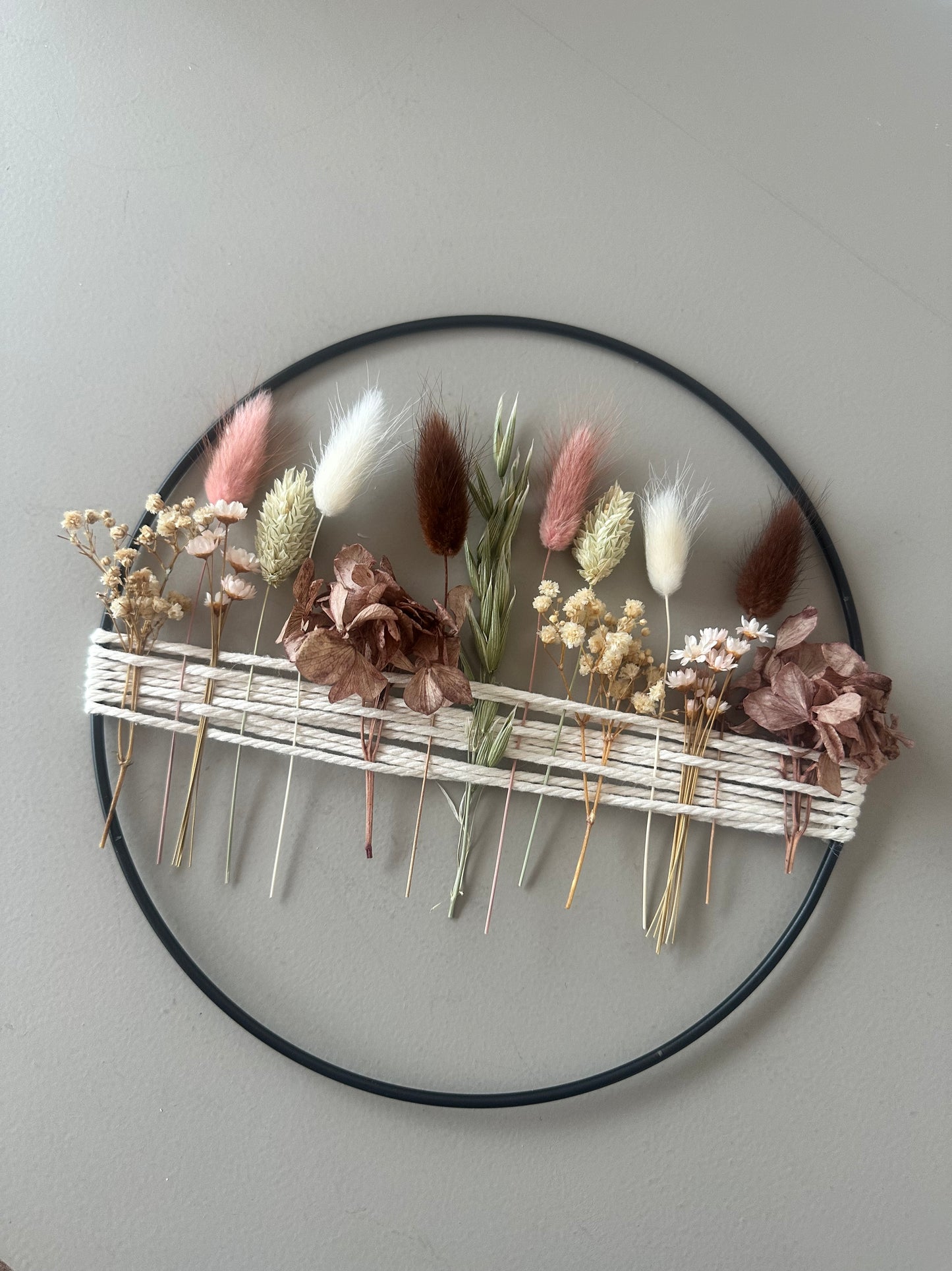 Metallring mit Trockenblumen Herbst | natur braun rosa Trockenblumenkranz