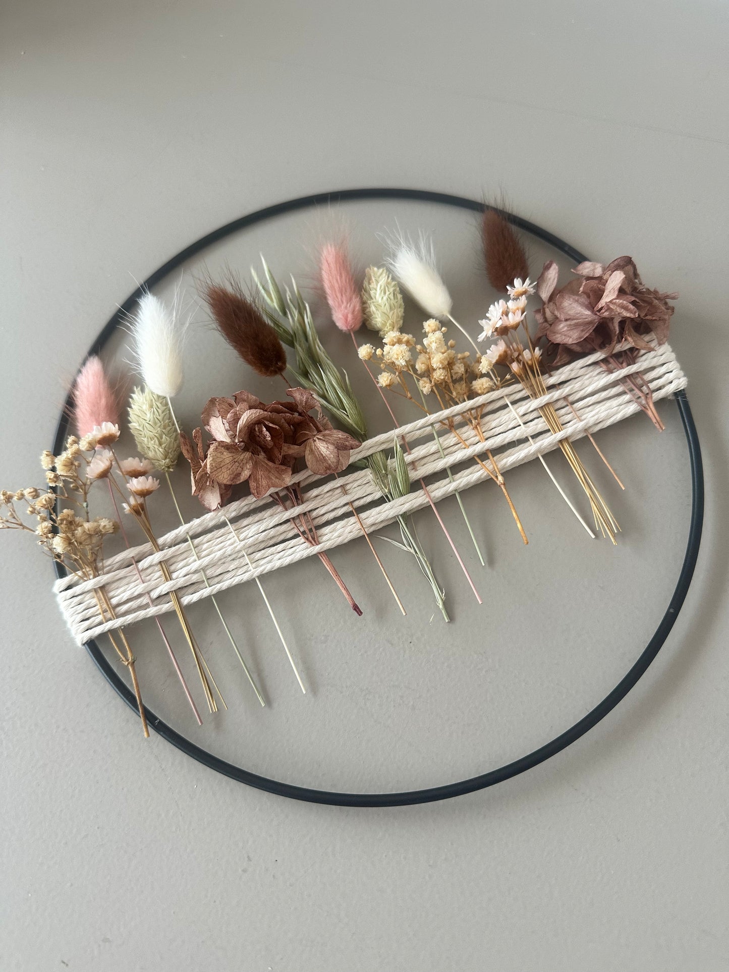 Metallring mit Trockenblumen Herbst | natur braun rosa Trockenblumenkranz
