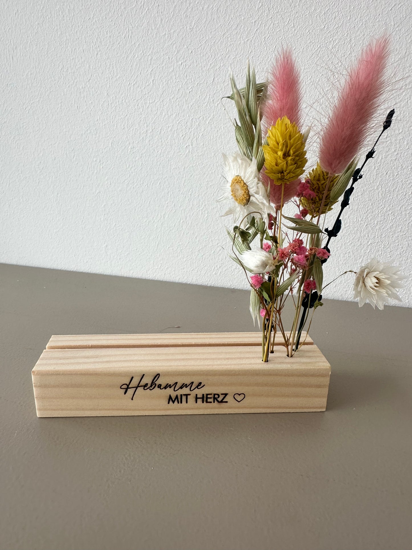 Mini Blumenleiste und Fotohalter Hebamme mit Herz