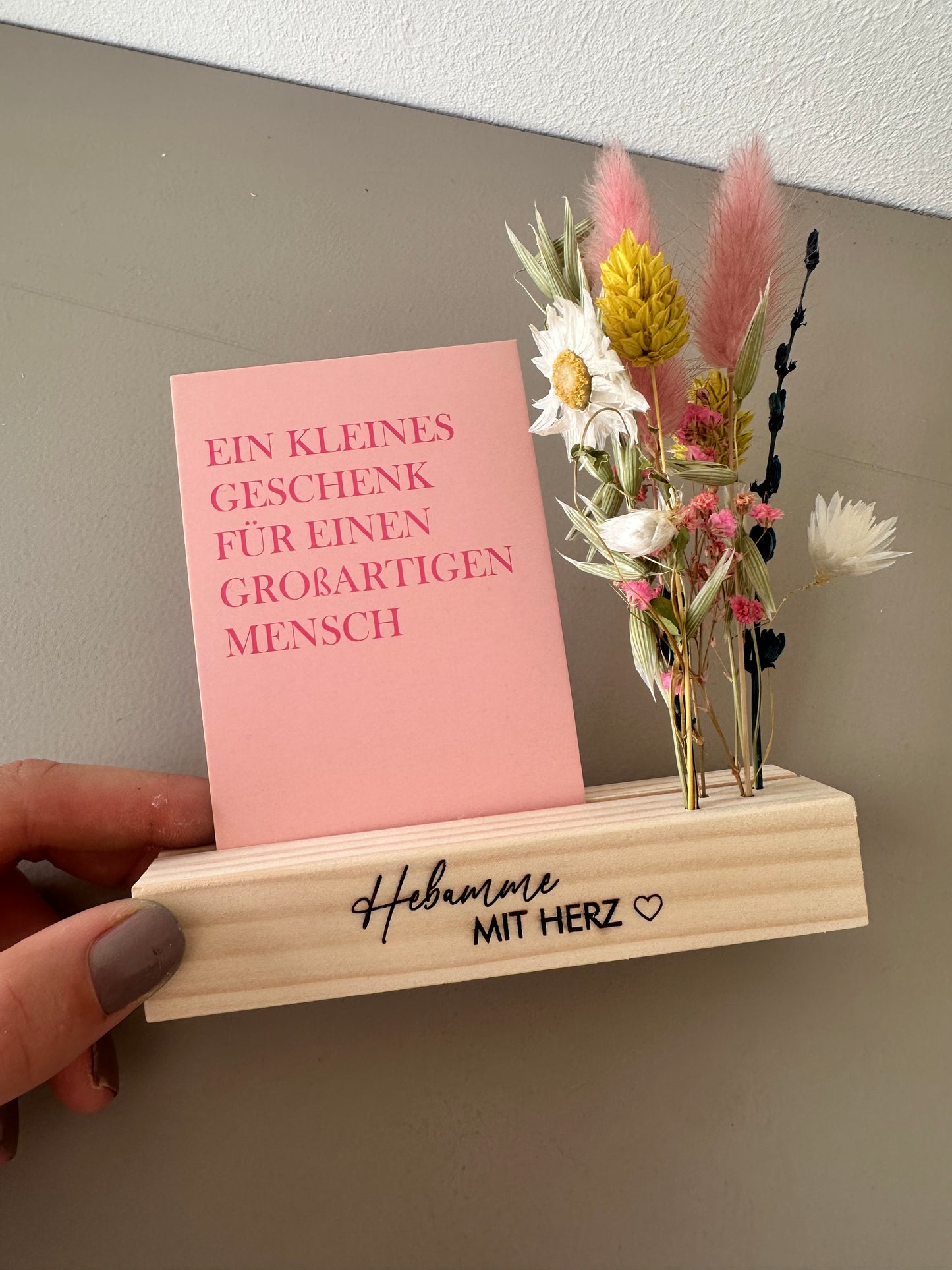 Mini Blumenleiste und Fotohalter Hebamme mit Herz