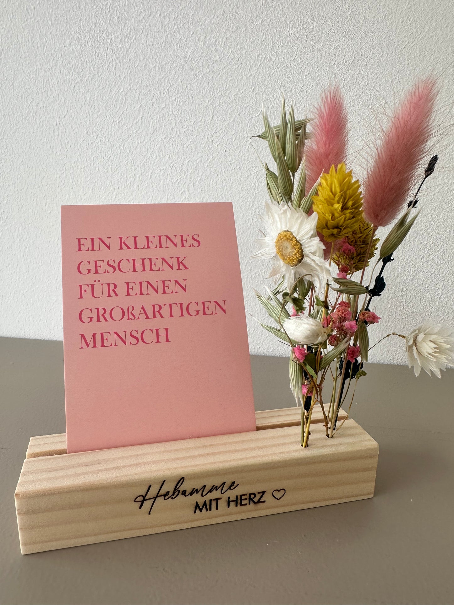 Mini Blumenleiste und Fotohalter Hebamme mit Herz