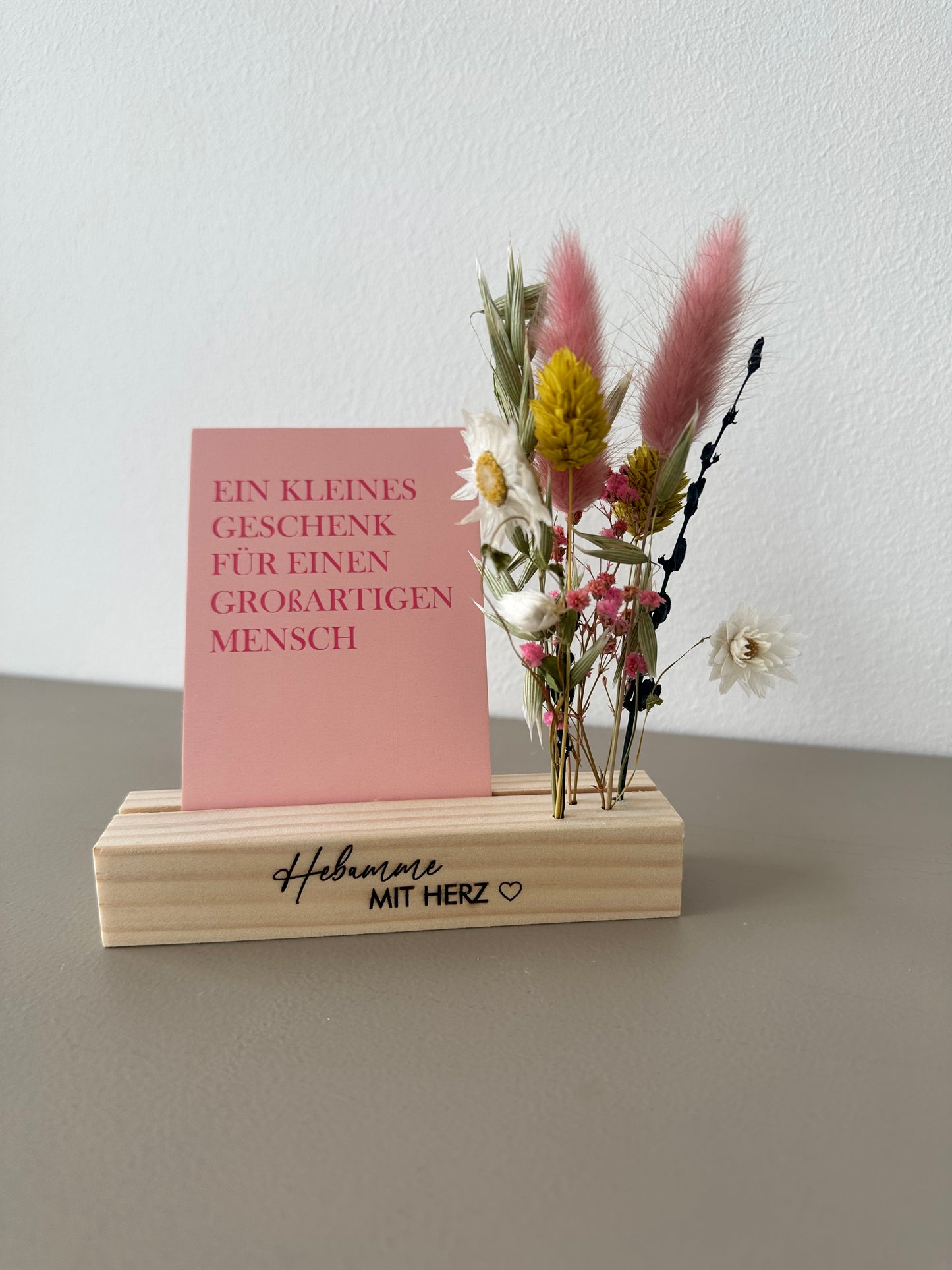 Mini Blumenleiste und Fotohalter Hebamme mit Herz