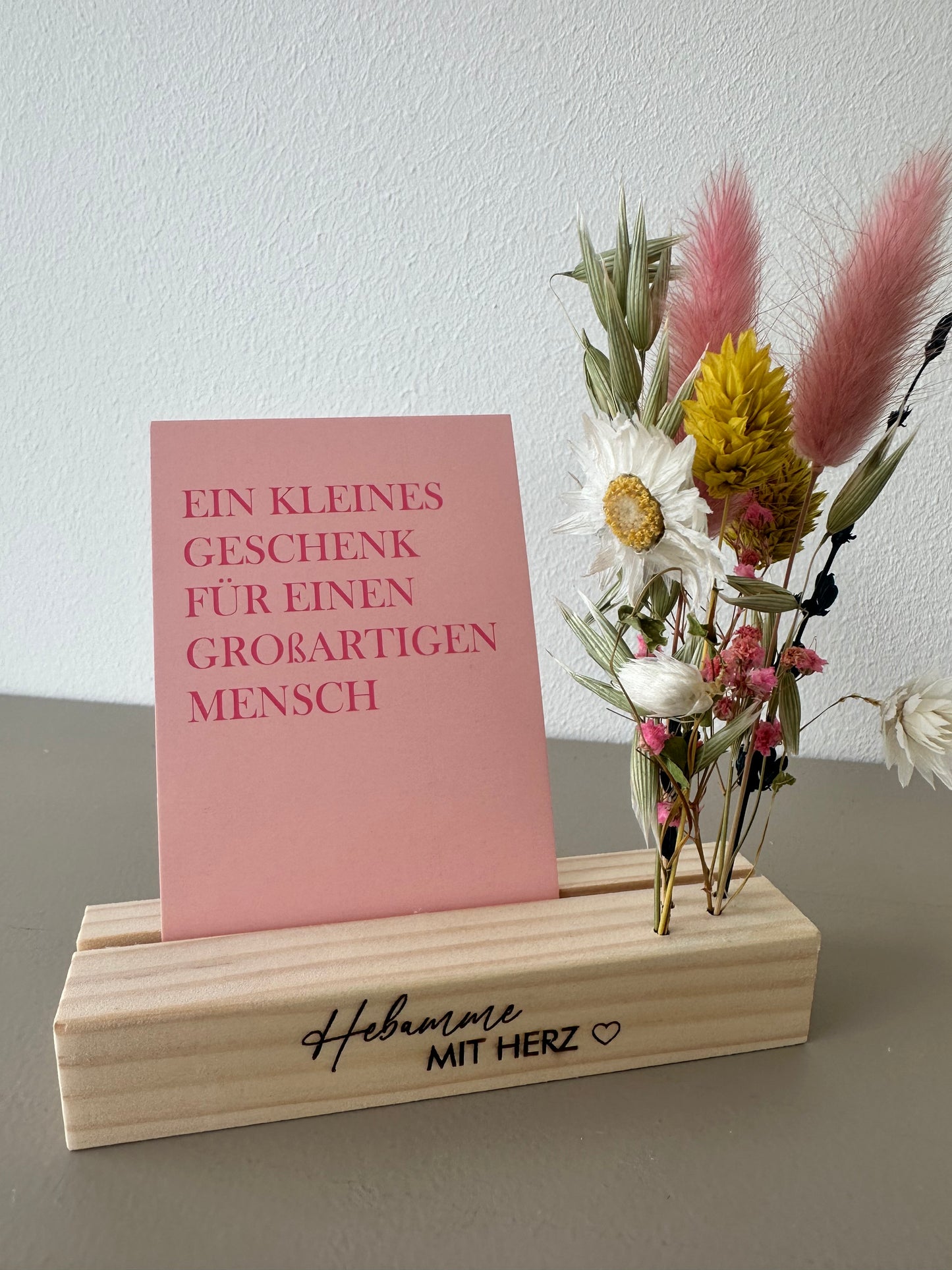 Mini Blumenleiste und Fotohalter Hebamme mit Herz