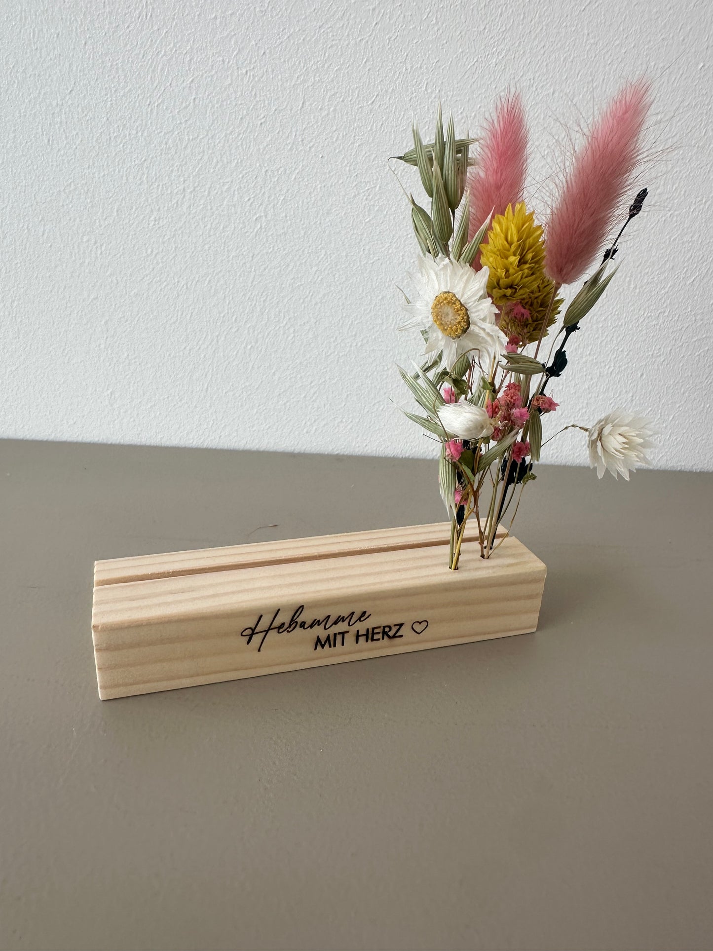 Mini Blumenleiste und Fotohalter Hebamme mit Herz