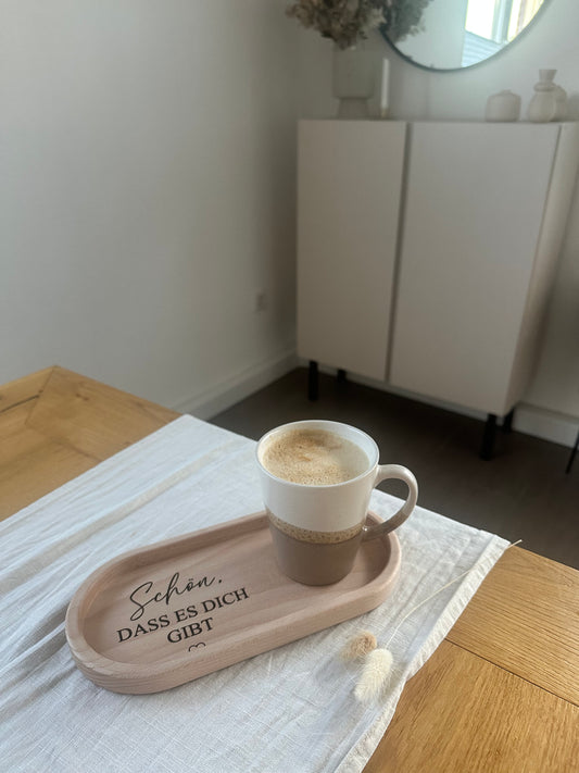 Holztablett mit Aufschrift „Schön, dass es dich gibt“ – liebevolles Geschenk für Freundinnen