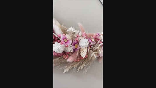 Trockenblumenkranz rosa weiß | einseitig gebunden