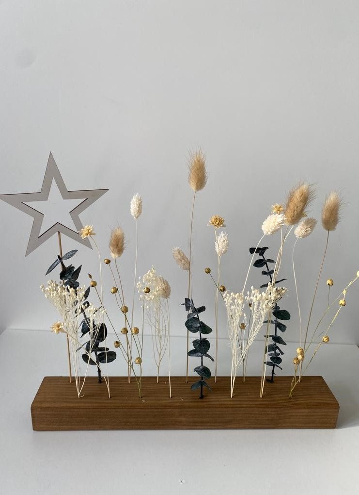 Flowergram mit Trockenblumen | grün beige weiß - Wohnaccessoires