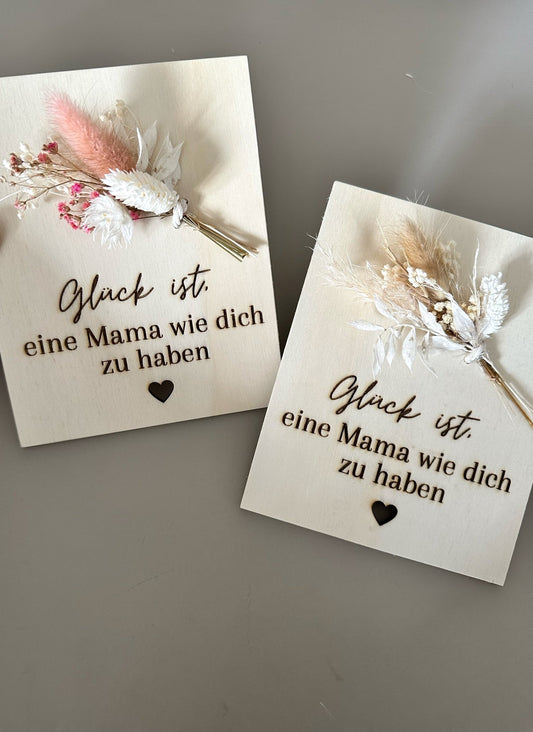 Holzkarte mit Trockenblumen | Muttertag - Trockenblumen