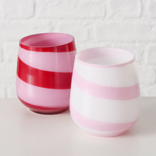 Windlicht Tisano | rot rosa gestreift