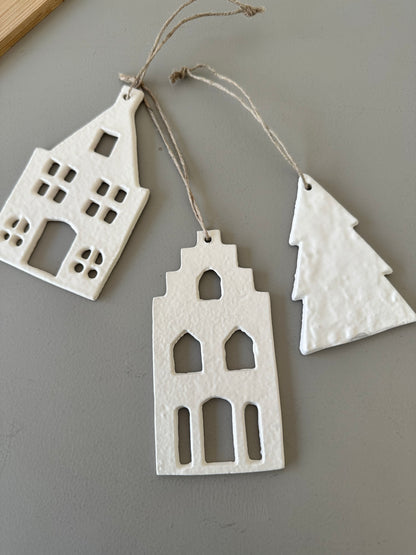 Haus Anhänger | Tanne | creme | Baumschmuck
