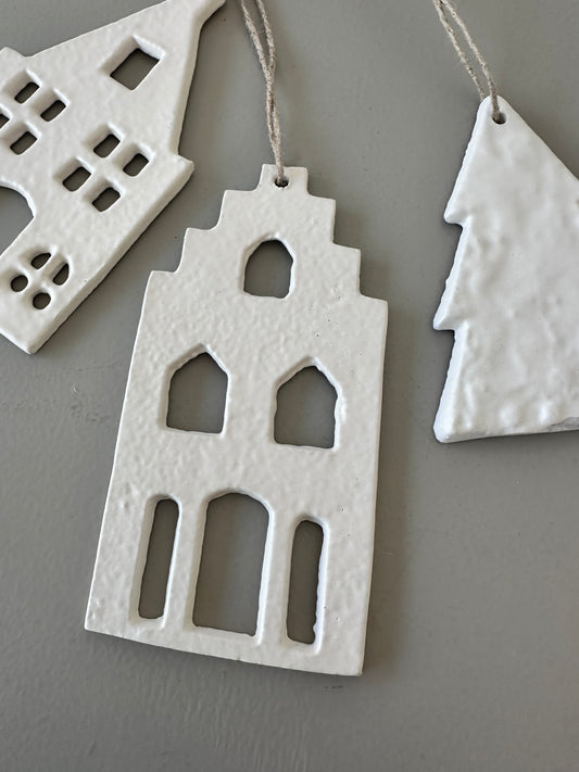 Haus Anhänger | Tanne | creme | Baumschmuck