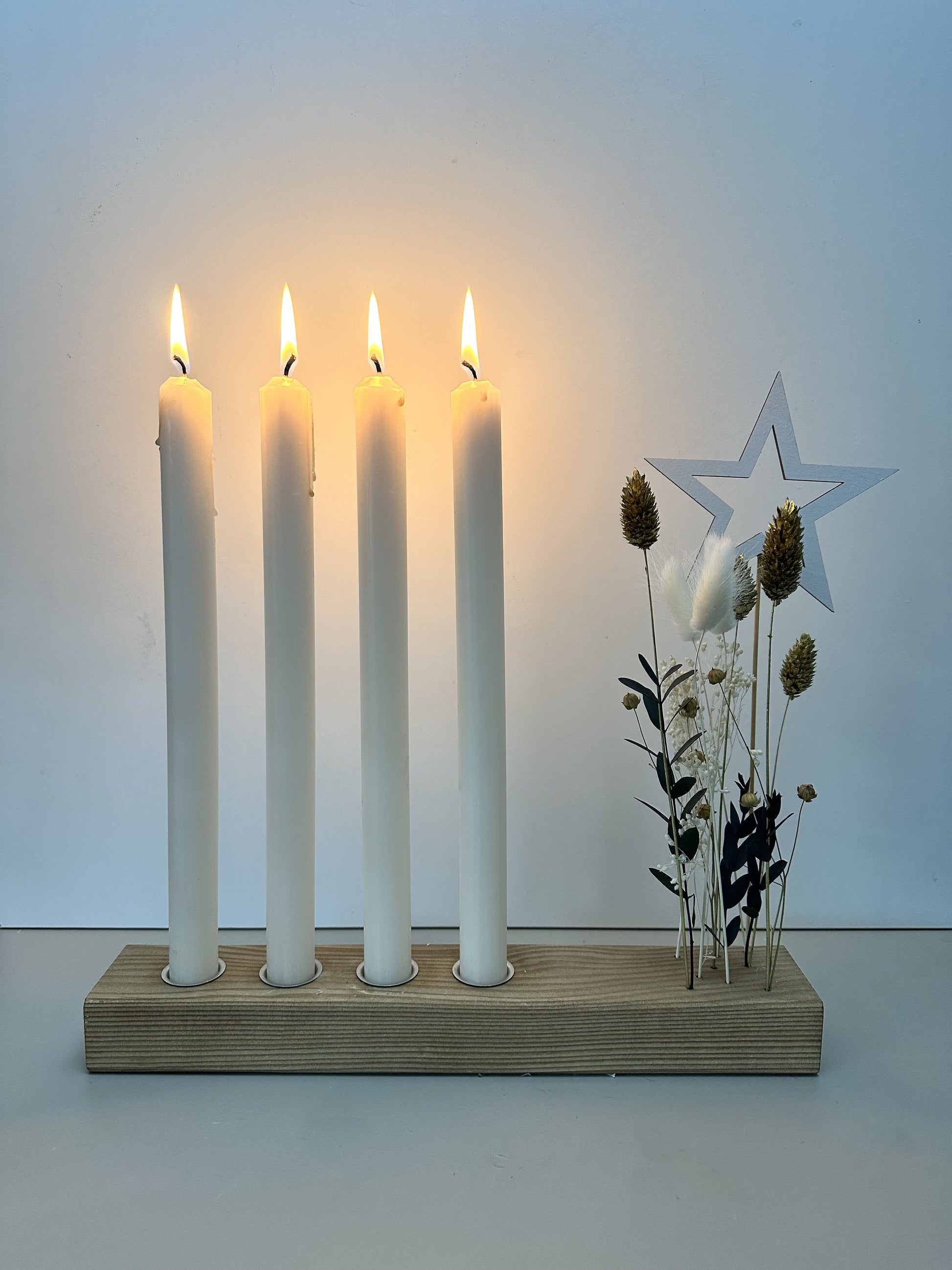 Adventsleiste aus Holz und Trockenblumen Adventskranz Trockenblumendeko Winterdeko Winterkranz