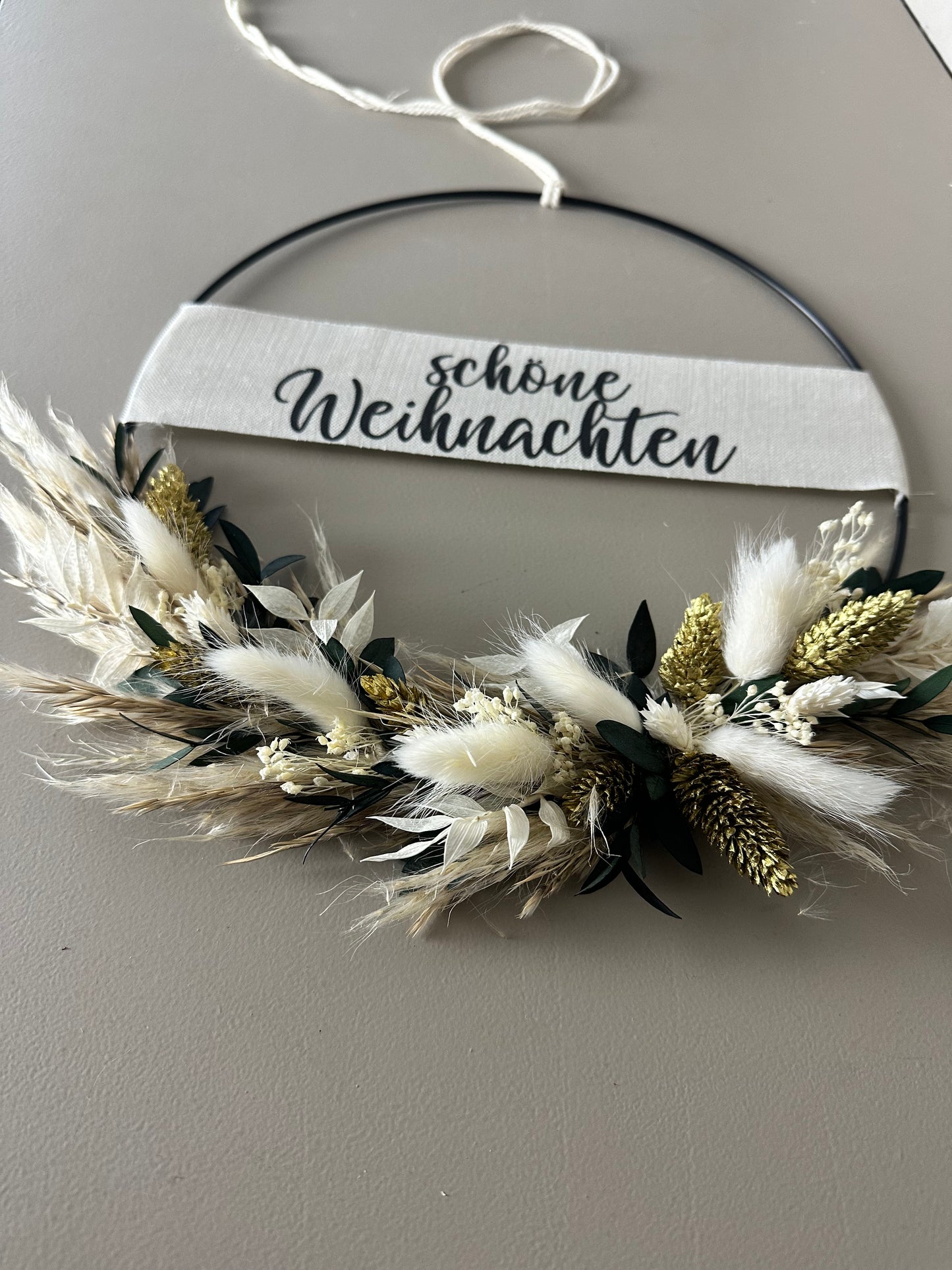 Dried flower ring beige/green "Merry Christmas"