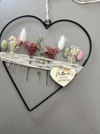 Metallherz mit Trockenblumen | Muttertagsgeschenk