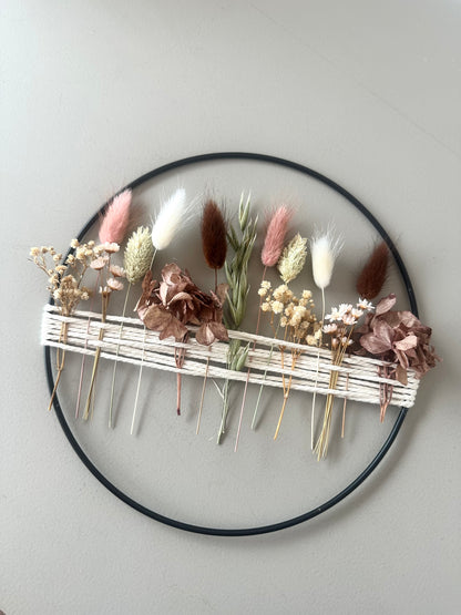 Metallring mit Trockenblumen Herbst | natur braun rosa Trockenblumenkranz