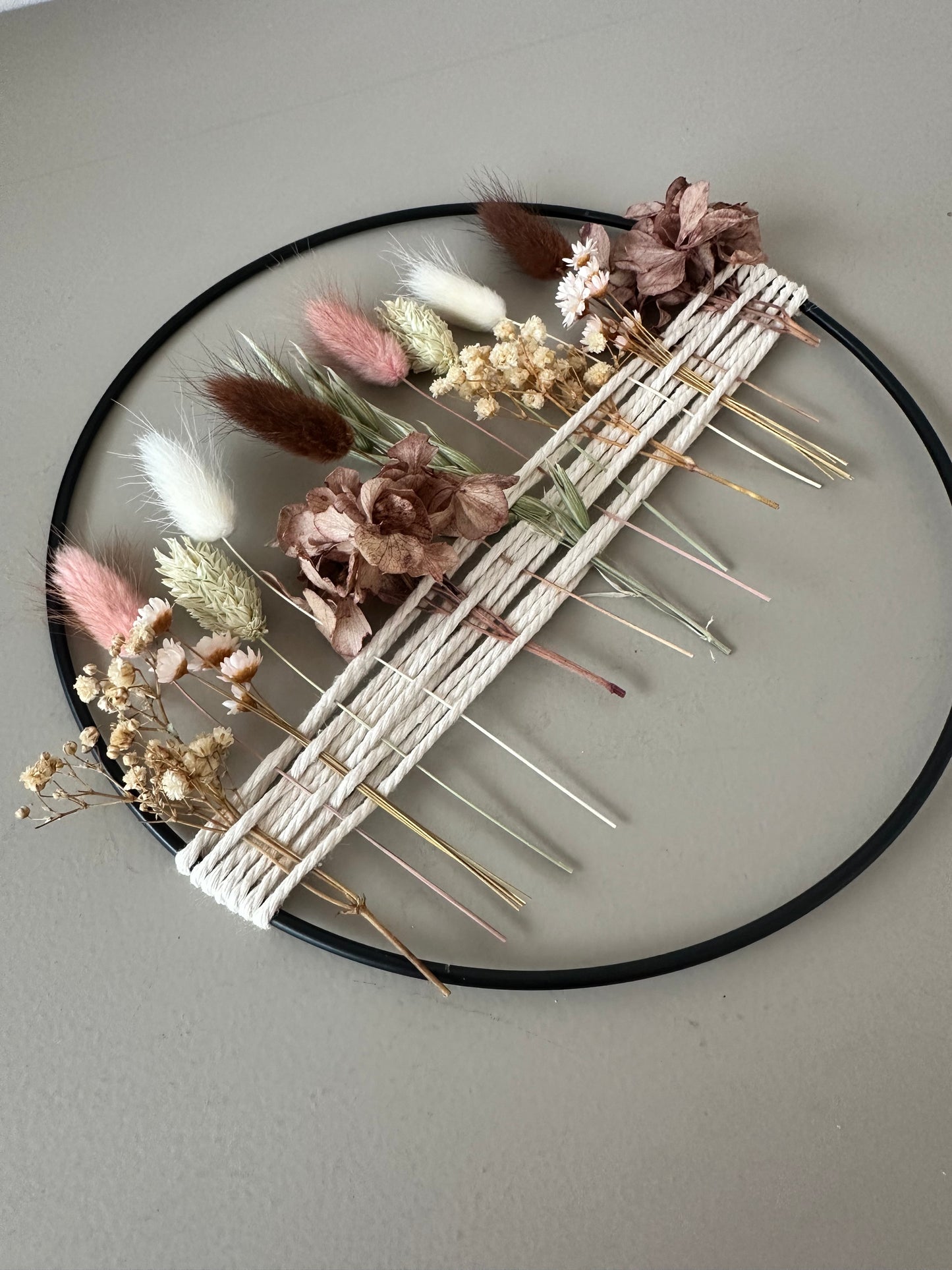 Metallring mit Trockenblumen Herbst | natur braun rosa Trockenblumenkranz