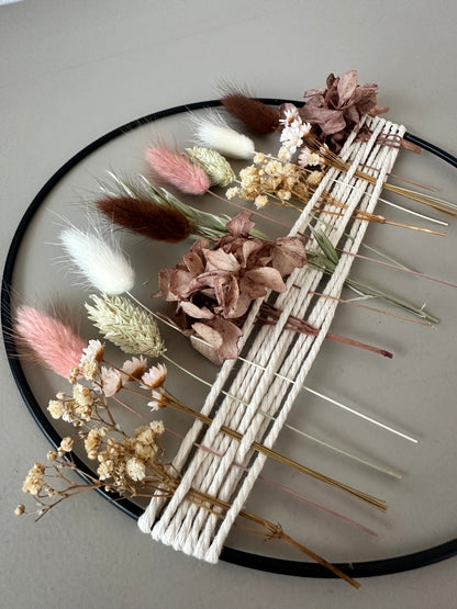 Metallring mit Trockenblumen Herbst | natur braun rosa Trockenblumenkranz