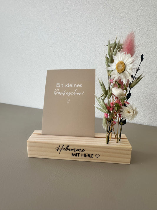 Mini Blumenleiste und Fotohalter Hebamme mit Herz