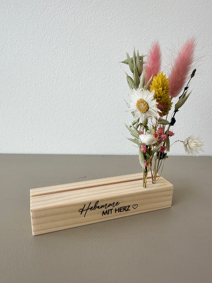 Mini Blumenleiste und Fotohalter Hebamme mit Herz