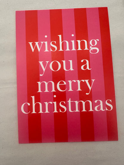 Stilvolle Weihnachtskarte für Freunde und Familie – Rot-Pink mit weißer Schrift