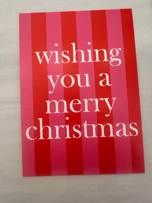 Stilvolle Weihnachtskarte für Freunde und Familie – Rot-Pink mit weißer Schrift