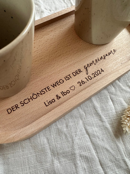 Hochzeitsgeschenk Tablett mit personalisierter Gravur