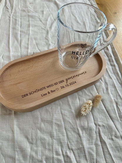 Hochzeitsgeschenk Tablett mit personalisierter Gravur