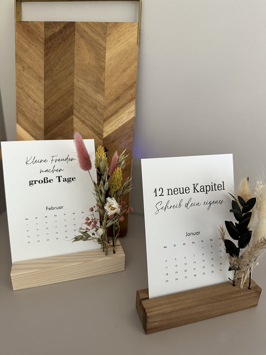 Tischkalender mit Aufsteller und Trockenblumen | Kalender 2027 | 12 Sprüche