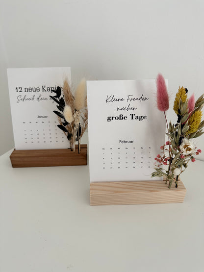 Tischkalender mit Aufsteller und Trockenblumen | Kalender 2027 | 12 Sprüche