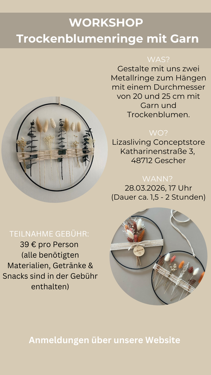 Workshop Trockenblumenringe mit Garn | 28.03.2026, 17-18:30 Uhr
