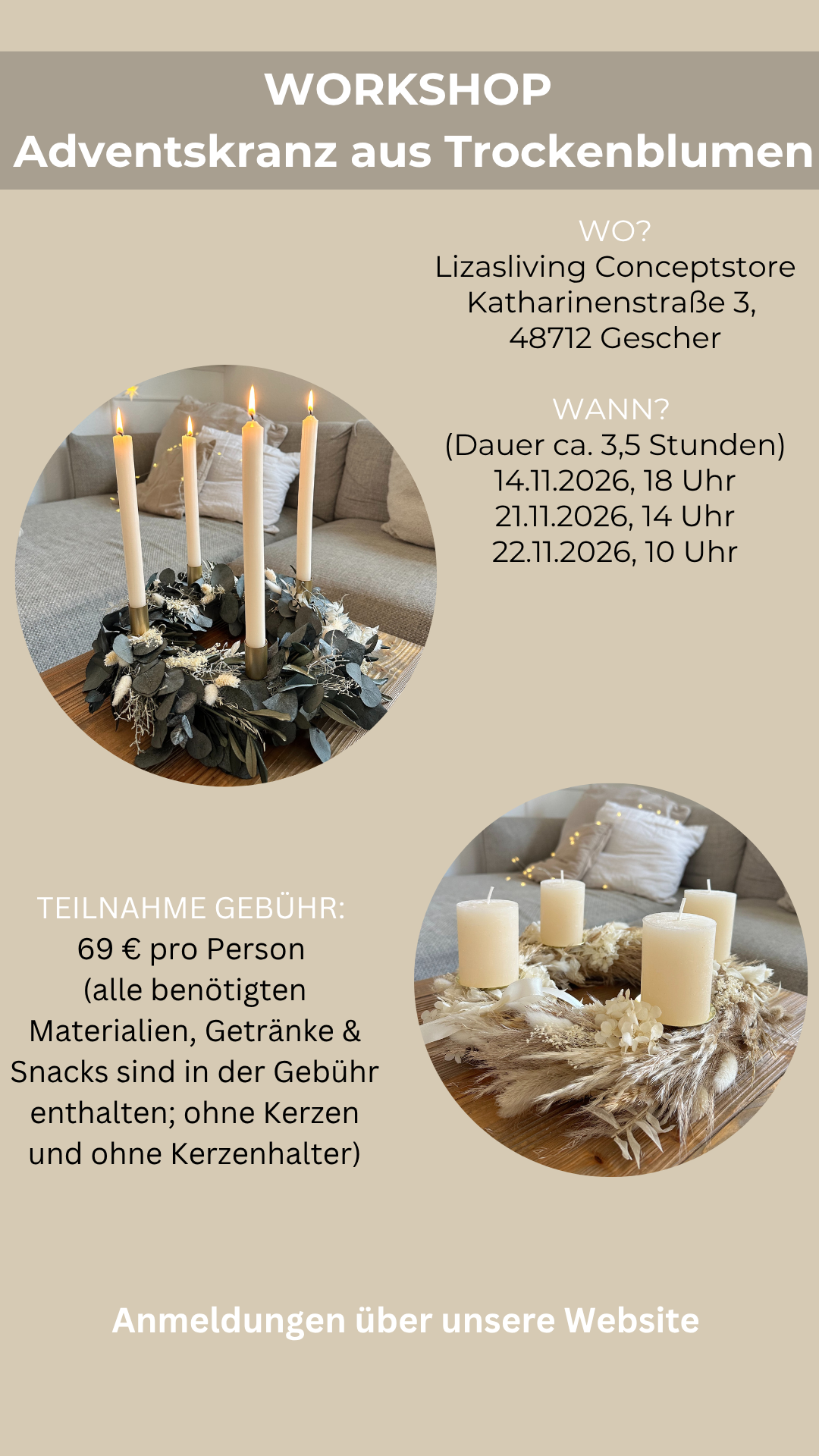 Workshop Adventskranz aus Trockenblumen