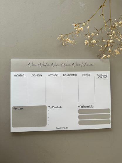 Wochenplaner beige weiß | Notizblock A4