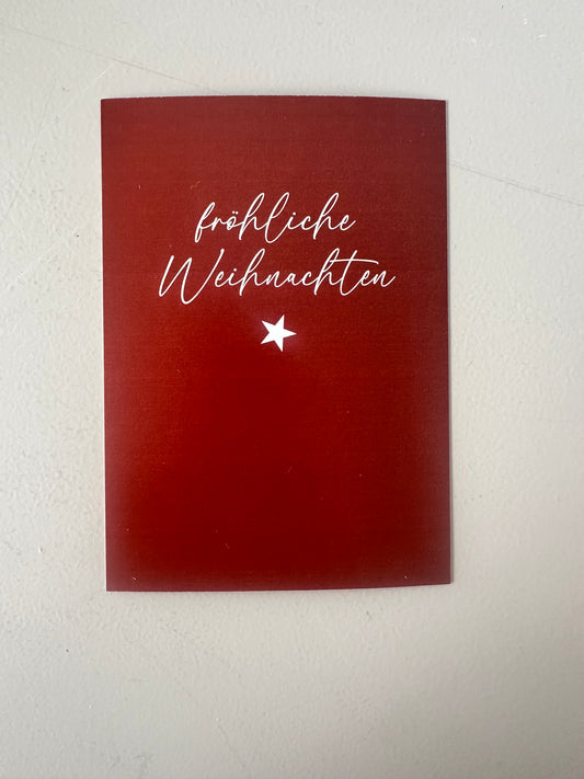 Weihnachtskarte „Fröhliche Weihnachten“ in Rot/Burgunder – lizasliving
