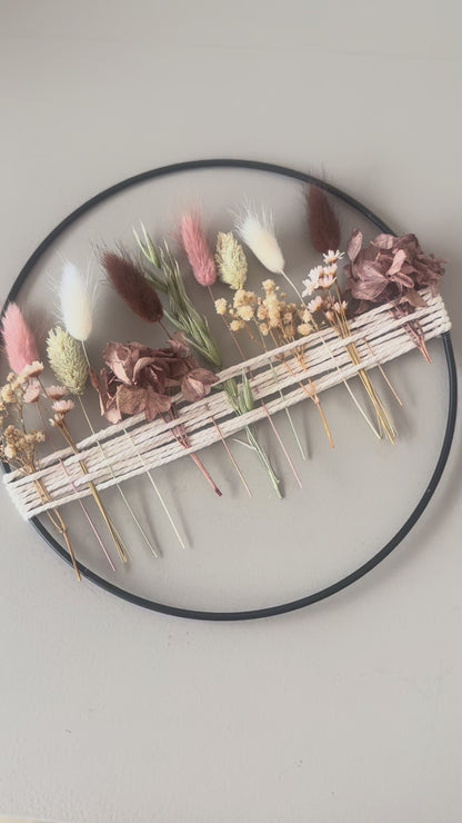 Metallring mit Trockenblumen Herbst | natur braun rosa Trockenblumenkranz