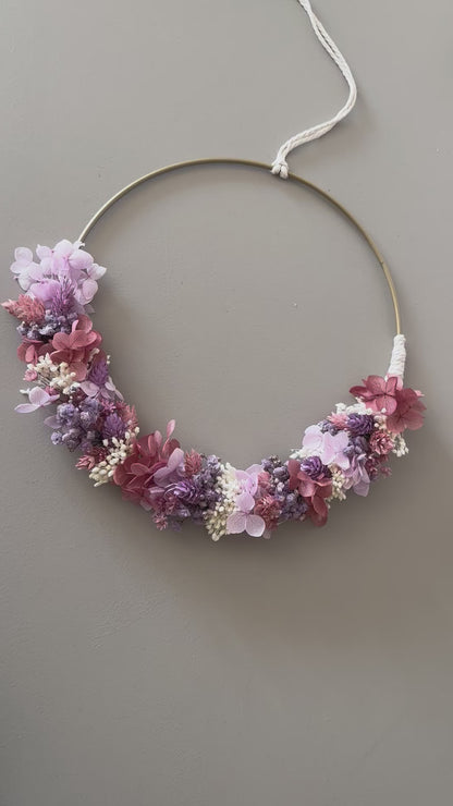 Dried flower wreath pink and purple